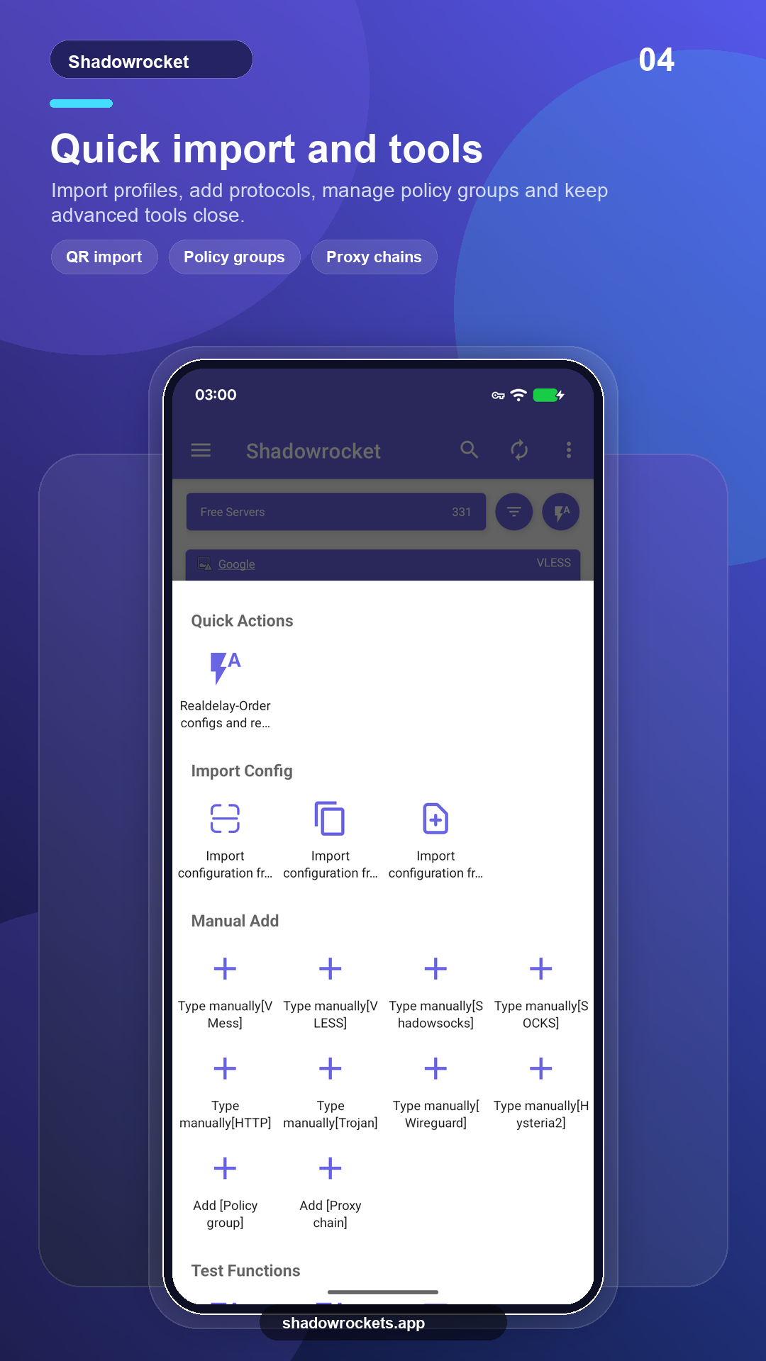 Shadowrockets Android screenshot: Configuration tools